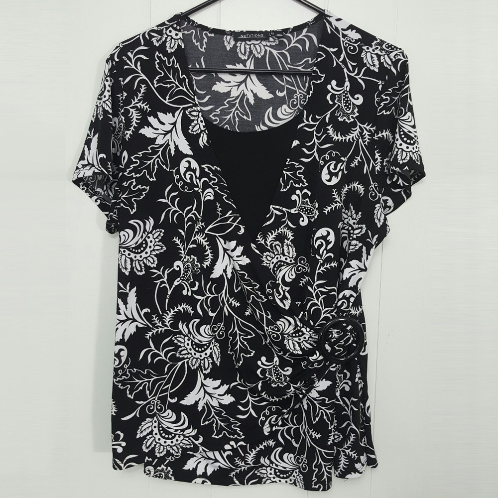 Notations Women's Crossover Blouse Buckle Tank XL